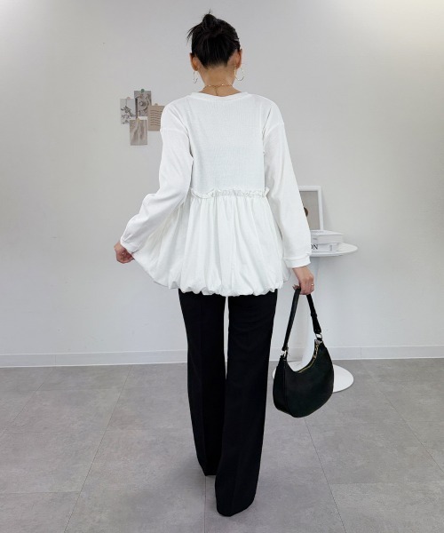 RCD(アールシーディー)の「ペプラム切替バルーントップス(Tシャツ/カットソー・レディース・カーキ/ブラック/オフホワイト・4L~5L/LL~3L/M-L)」の13枚目の写真