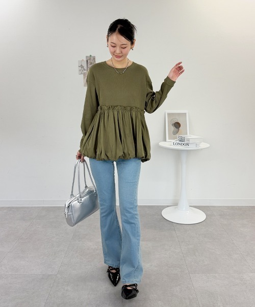 RCD(アールシーディー)の「ペプラム切替バルーントップス(Tシャツ/カットソー・レディース・カーキ/ブラック/オフホワイト・4L~5L/LL~3L/M-L)」の17枚目の写真