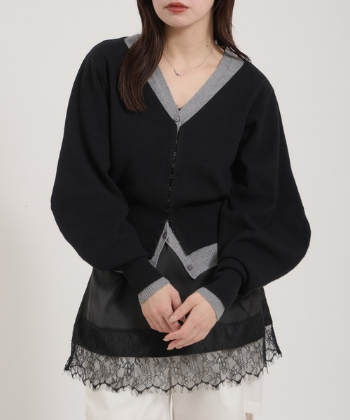 Perushu(ペルーシュ)の「TwoTone Layered Balloon Sleeve Cardigan/ツートーンレイヤードバルーンスリーブカーディガン(カーディガン/ボレロ・レディース・ブラウン/イエロー/ブラック・FREE)」の2枚目の写真