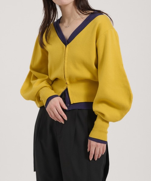 Perushu(ペルーシュ)の「TwoTone Layered Balloon Sleeve Cardigan/ツートーンレイヤードバルーンスリーブカーディガン(カーディガン/ボレロ・レディース・ブラウン/イエロー/ブラック・FREE)」の20枚目の写真