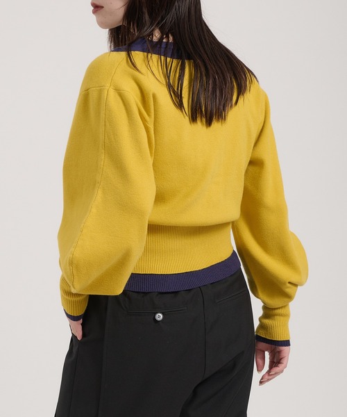 Perushu(ペルーシュ)の「TwoTone Layered Balloon Sleeve Cardigan/ツートーンレイヤードバルーンスリーブカーディガン(カーディガン/ボレロ・レディース・ブラウン/イエロー/ブラック・FREE)」の21枚目の写真