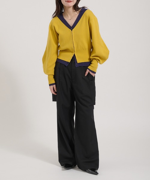 Perushu(ペルーシュ)の「TwoTone Layered Balloon Sleeve Cardigan/ツートーンレイヤードバルーンスリーブカーディガン(カーディガン/ボレロ・レディース・ブラウン/イエロー/ブラック・FREE)」の22枚目の写真