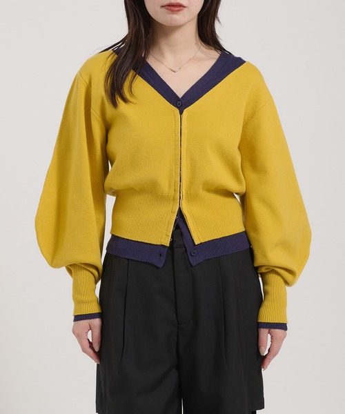 Perushu(ペルーシュ)の「TwoTone Layered Balloon Sleeve Cardigan/ツートーンレイヤードバルーンスリーブカーディガン(カーディガン/ボレロ・レディース・ブラウン/イエロー/ブラック・FREE)」の19枚目の写真