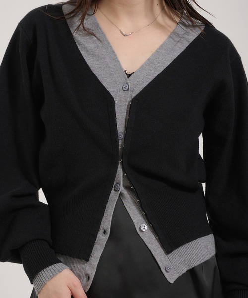 Perushu(ペルーシュ)の「TwoTone Layered Balloon Sleeve Cardigan/ツートーンレイヤードバルーンスリーブカーディガン(カーディガン/ボレロ・レディース・ブラウン/イエロー/ブラック・FREE)」の14枚目の写真
