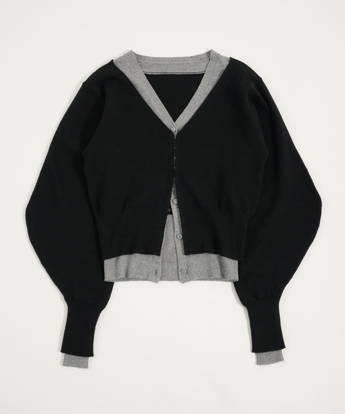 Perushu(ペルーシュ)の「TwoTone Layered Balloon Sleeve Cardigan/ツートーンレイヤードバルーンスリーブカーディガン(カーディガン/ボレロ・レディース・ブラウン/イエロー/ブラック・FREE)」の4枚目の写真