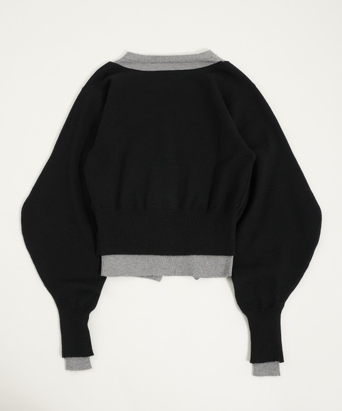 Perushu(ペルーシュ)の「TwoTone Layered Balloon Sleeve Cardigan/ツートーンレイヤードバルーンスリーブカーディガン(カーディガン/ボレロ・レディース・ブラウン/イエロー/ブラック・FREE)」の5枚目の写真