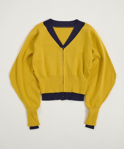 Perushu(ペルーシュ)の「TwoTone Layered Balloon Sleeve Cardigan/ツートーンレイヤードバルーンスリーブカーディガン(カーディガン/ボレロ・レディース・ブラウン/イエロー/ブラック・FREE)」の6枚目の写真