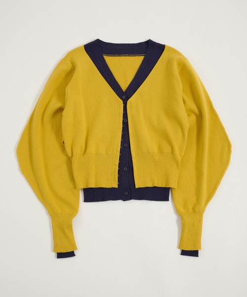 Perushu(ペルーシュ)の「TwoTone Layered Balloon Sleeve Cardigan/ツートーンレイヤードバルーンスリーブカーディガン(カーディガン/ボレロ・レディース・ブラウン/イエロー/ブラック・FREE)」の7枚目の写真