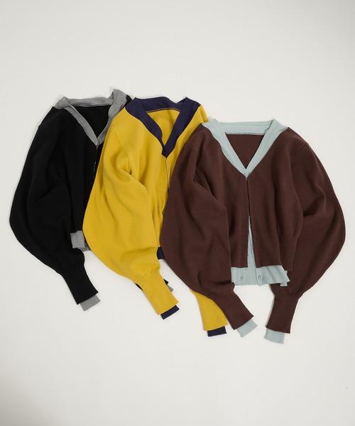 Perushu(ペルーシュ)の「TwoTone Layered Balloon Sleeve Cardigan/ツートーンレイヤードバルーンスリーブカーディガン(カーディガン/ボレロ・レディース・ブラウン/イエロー/ブラック・FREE)」の8枚目の写真