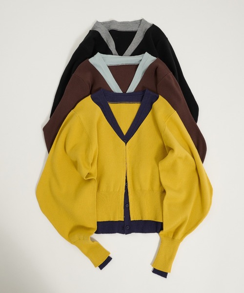 Perushu(ペルーシュ)の「TwoTone Layered Balloon Sleeve Cardigan/ツートーンレイヤードバルーンスリーブカーディガン(カーディガン/ボレロ・レディース・ブラウン/イエロー/ブラック・FREE)」の9枚目の写真