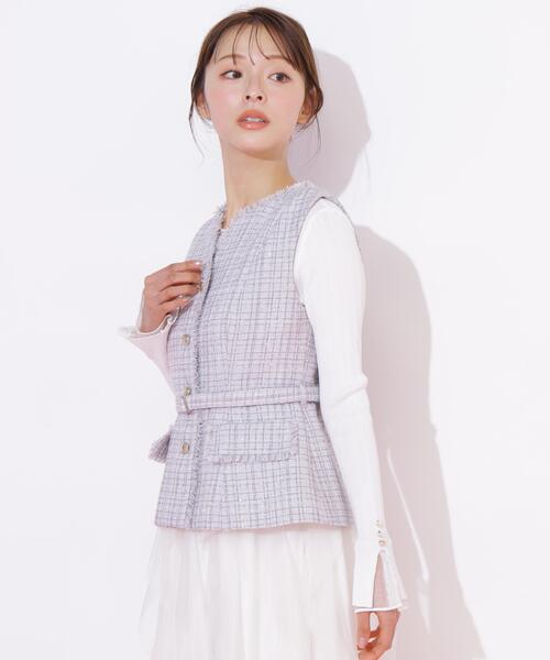 JILL by JILL STUART(ジルバイジルスチュアート)の「ベルト付きツィードジレ(ベスト・レディース・ピンク/ホワイト/グレー・FREE)」の14枚目の写真