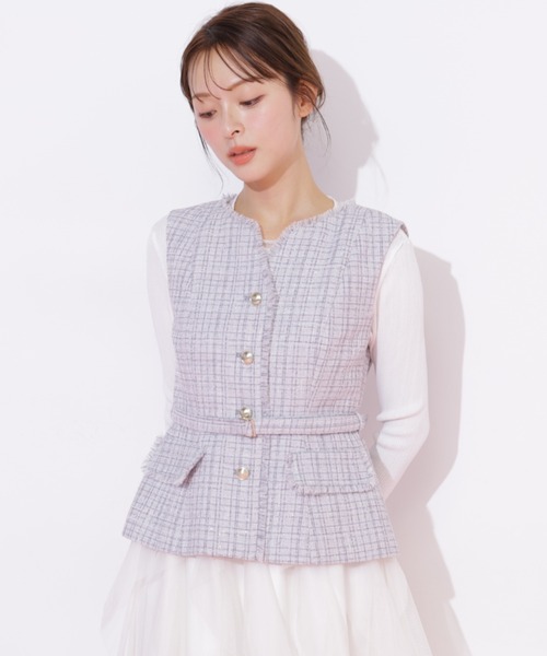 JILL by JILL STUART(ジルバイジルスチュアート)の「ベルト付きツィードジレ(ベスト・レディース・ピンク/ホワイト/グレー・FREE)」の2枚目の写真
