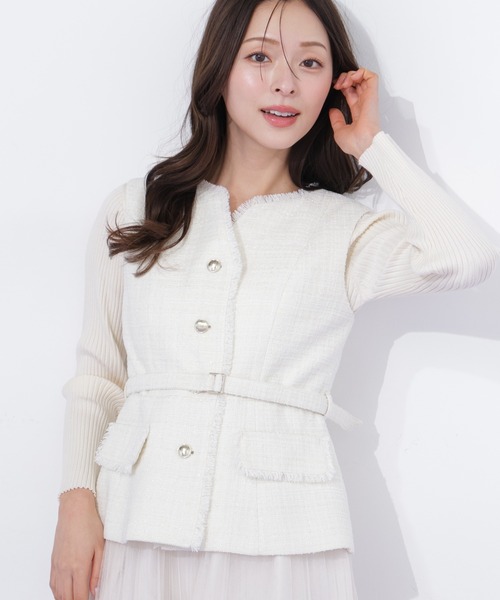 JILL by JILL STUART(ジルバイジルスチュアート)の「ベルト付きツィードジレ(ベスト・レディース・ピンク/ホワイト/グレー・FREE)」の11枚目の写真