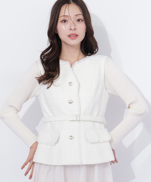 JILL by JILL STUART(ジルバイジルスチュアート)の「ベルト付きツィードジレ(ベスト・レディース・ピンク/ホワイト/グレー・FREE)」の12枚目の写真