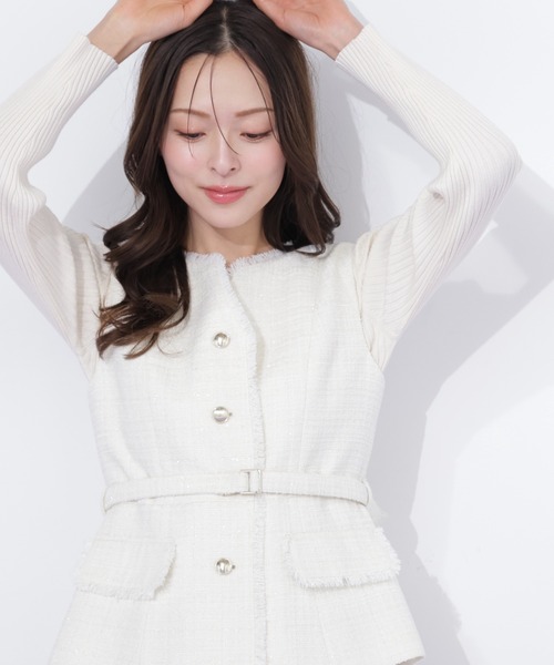 JILL by JILL STUART(ジルバイジルスチュアート)の「ベルト付きツィードジレ(ベスト・レディース・ピンク/ホワイト/グレー・FREE)」の10枚目の写真