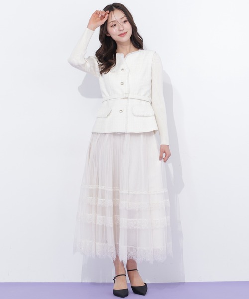 JILL by JILL STUART(ジルバイジルスチュアート)の「ベルト付きツィードジレ(ベスト・レディース・ピンク/ホワイト/グレー・FREE)」の9枚目の写真