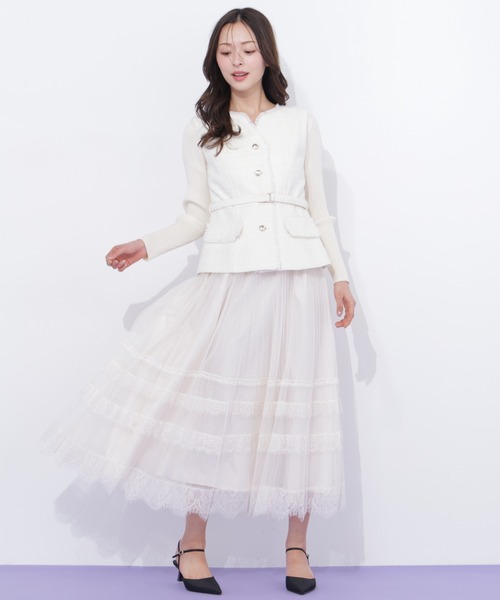 JILL by JILL STUART(ジルバイジルスチュアート)の「ベルト付きツィードジレ(ベスト・レディース・ピンク/ホワイト/グレー・FREE)」の7枚目の写真