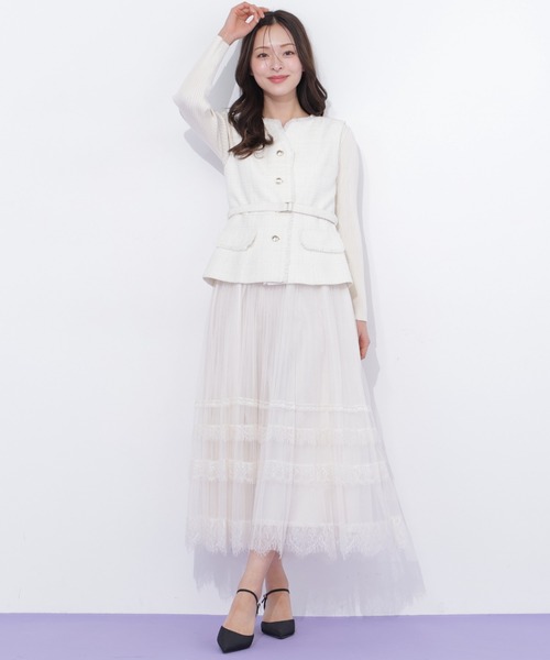 JILL by JILL STUART(ジルバイジルスチュアート)の「ベルト付きツィードジレ(ベスト・レディース・ピンク/ホワイト/グレー・FREE)」の6枚目の写真