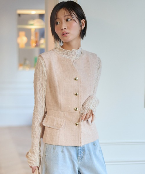 JILL by JILL STUART(ジルバイジルスチュアート)の「ベルト付きツィードジレ(ベスト・レディース・ピンク/ホワイト/グレー・FREE)」の13枚目の写真