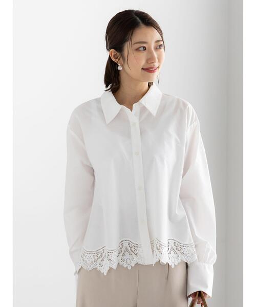 Te chichi（テチチ）の「スカラップレースヘムクロップトシャツ（シャツ/ブラウス・レディース・オフホワイト/イエロー/サックスブルー・F）」の2枚目の写真