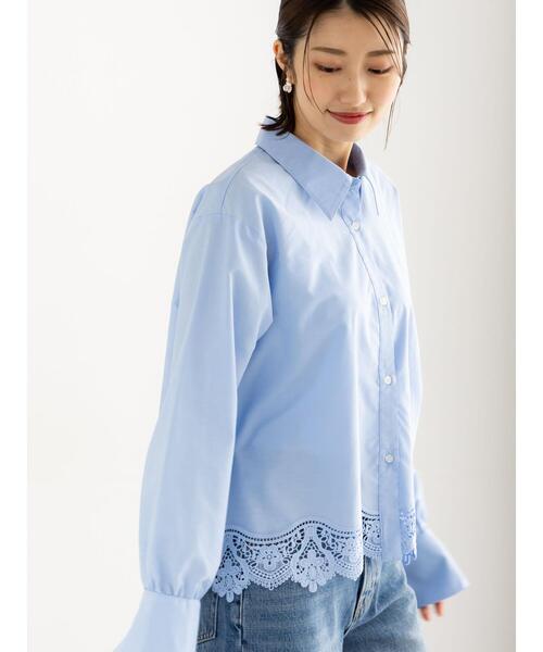 Te chichi（テチチ）の「スカラップレースヘムクロップトシャツ（シャツ/ブラウス・レディース・オフホワイト/イエロー/サックスブルー・F）」の3枚目の写真