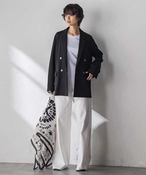 MAYSON GREY(メイソングレイ)の「【えらべるSET UP】叶えるダブルブレストジャケット≪手洗い可能≫(ダウンジャケット/コート・レディース・オフホワイト/ブラック・M)」の6枚目の写真
