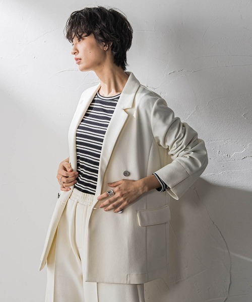 MAYSON GREY(メイソングレイ)の「【えらべるSET UP】叶えるダブルブレストジャケット≪手洗い可能≫(ダウンジャケット/コート・レディース・オフホワイト/ブラック・M)」の11枚目の写真