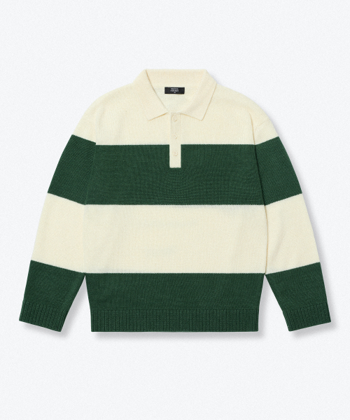 MUSINSA STANDARD KIDS（ムシンサスタンダードキッズ）の「ニッテッドボールドストライプラグビーシャツ[グリーン]（ニット/セーター・レディース・その他・110/120/130/140/150/160）」の3枚目の写真