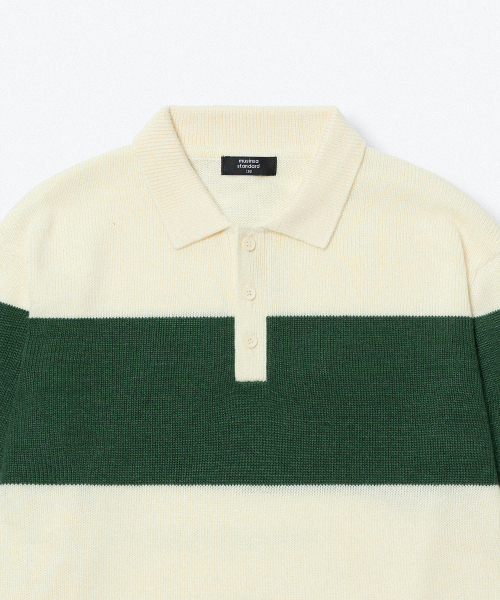 MUSINSA STANDARD KIDS（ムシンサスタンダードキッズ）の「ニッテッドボールドストライプラグビーシャツ[グリーン]（ニット/セーター・レディース・その他・110/120/130/140/150/160）」の5枚目の写真