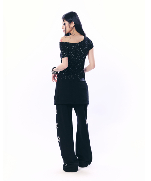 SETUP-EXE(セットアップイーエックスイー)の「BOLD EYELET SKIRT PANTS / BLACK(スウェットパンツ・レディース・その他・OS)」の5枚目の写真