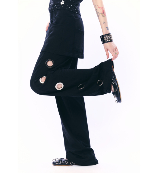 SETUP-EXE(セットアップイーエックスイー)の「BOLD EYELET SKIRT PANTS / BLACK(スウェットパンツ・レディース・その他・OS)」の6枚目の写真