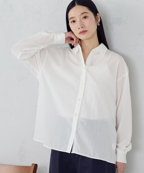 COMME CA ISM（コムサイズム）の「ポリエステルスパンブロード ベーシックシャツ（シャツ/ブラウス・レディース・サックスブルー/ホワイト・MEDIUM/LARGE）」の9枚目の写真