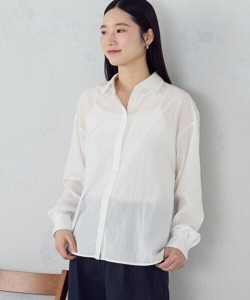 COMME CA ISM（コムサイズム）の「ポリエステルスパンブロード ベーシックシャツ（シャツ/ブラウス・レディース・サックスブルー/ホワイト・MEDIUM/LARGE）」の10枚目の写真