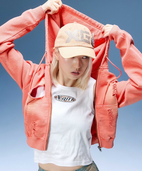 X-girl（エックスガール）の「LOGO MARK STUDDED 6PANEL CAP（キャップ・レディース・ブラック/ベージュ/カモフラージュ・ONE SIZE）」の8枚目の写真