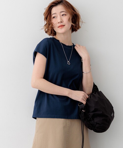 23区（ニジュウサンク）の「スビンハイツイスト フレンチスリーブ Tシャツ（Tシャツ/カットソー・レディース・ネイビー系/ホワイト系/ライトオレンジ系/ブラック系・40/38）」の3枚目の写真