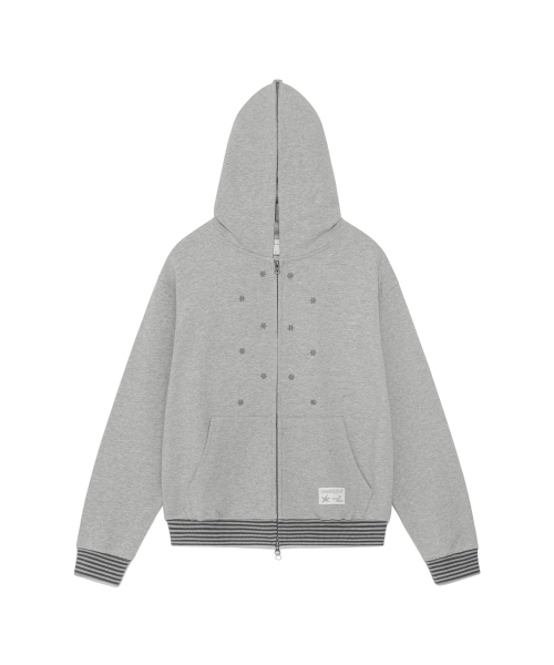 TCM snow stripe hooded zip-up — серый худи на молнии с капюшоном, снежный полосатый узор