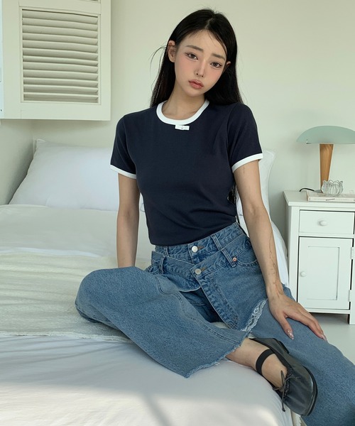 UNE MANSION（ユヌマンション）の「【UNE ORIGINAL HAND MADE】バイカラーラブリーリボンTシャツカットソー（Tシャツ/カットソー・レディース・ネイビー/グレー/ブラウン/ホワイト/パープル・FREE）」の4枚目の写真