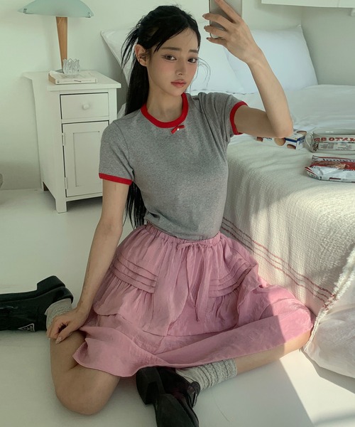 UNE MANSION（ユヌマンション）の「【UNE ORIGINAL HAND MADE】バイカラーラブリーリボンTシャツカットソー（Tシャツ/カットソー・レディース・ネイビー/グレー/ブラウン/ホワイト/パープル・FREE）」の3枚目の写真