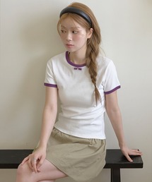 【UNE ORIGINAL HAND MADE】バイカラーラブリーリボンTシャツカットソー