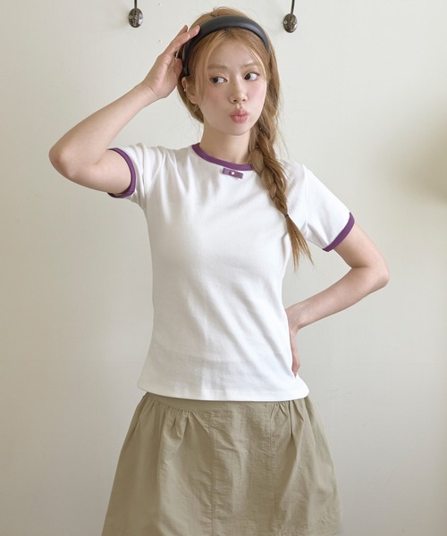 UNE MANSION（ユヌマンション）の「【UNE ORIGINAL HAND MADE】バイカラーラブリーリボンTシャツカットソー（Tシャツ/カットソー・レディース・ネイビー/グレー/ブラウン/ホワイト/パープル・FREE）」の7枚目の写真