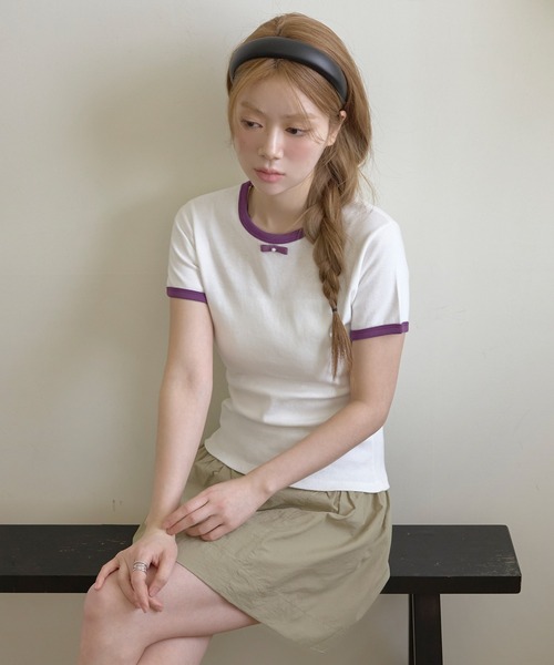 UNE MANSION（ユヌマンション）の「【UNE ORIGINAL HAND MADE】バイカラーラブリーリボンTシャツカットソー（Tシャツ/カットソー・レディース・ネイビー/グレー/ブラウン/ホワイト/パープル・FREE）」の9枚目の写真