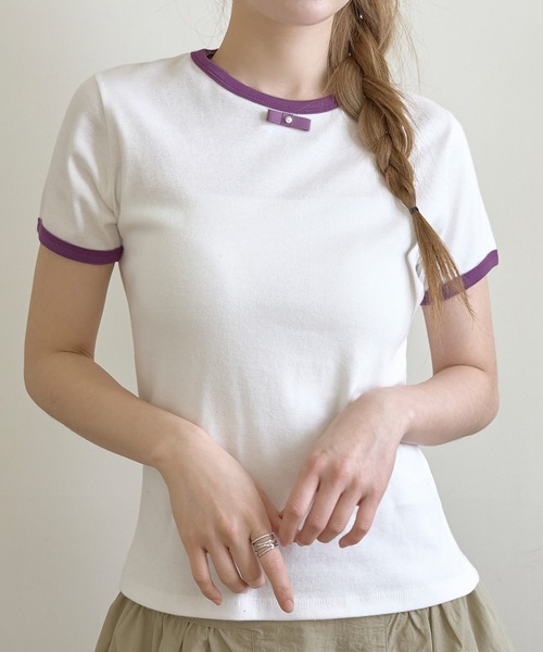 UNE MANSION（ユヌマンション）の「【UNE ORIGINAL HAND MADE】バイカラーラブリーリボンTシャツカットソー（Tシャツ/カットソー・レディース・ネイビー/グレー/ブラウン/ホワイト/パープル・FREE）」の8枚目の写真