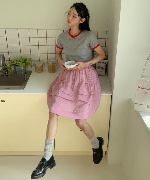 UNE MANSION（ユヌマンション）の「【UNE ORIGINAL HAND MADE】バイカラーラブリーリボンTシャツカットソー（Tシャツ/カットソー・レディース・ネイビー/グレー/ブラウン/ホワイト/パープル・FREE）」の12枚目の写真