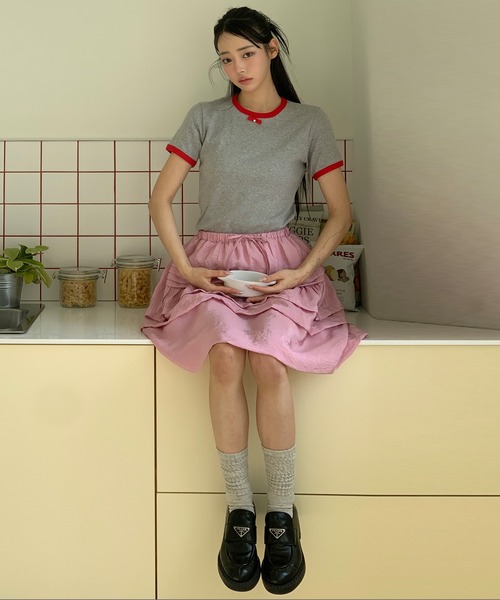 UNE MANSION（ユヌマンション）の「【UNE ORIGINAL HAND MADE】バイカラーラブリーリボンTシャツカットソー（Tシャツ/カットソー・レディース・ネイビー/グレー/ブラウン/ホワイト/パープル・FREE）」の13枚目の写真