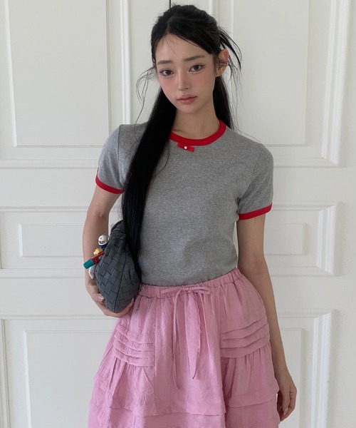 UNE MANSION（ユヌマンション）の「【UNE ORIGINAL HAND MADE】バイカラーラブリーリボンTシャツカットソー（Tシャツ/カットソー・レディース・ネイビー/グレー/ブラウン/ホワイト/パープル・FREE）」の15枚目の写真