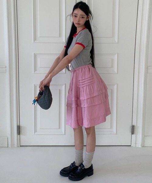 UNE MANSION（ユヌマンション）の「【UNE ORIGINAL HAND MADE】バイカラーラブリーリボンTシャツカットソー（Tシャツ/カットソー・レディース・ネイビー/グレー/ブラウン/ホワイト/パープル・FREE）」の17枚目の写真