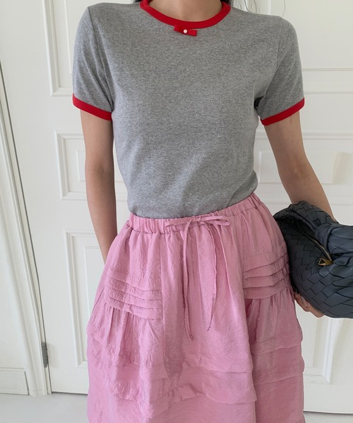 UNE MANSION（ユヌマンション）の「【UNE ORIGINAL HAND MADE】バイカラーラブリーリボンTシャツカットソー（Tシャツ/カットソー・レディース・ネイビー/グレー/ブラウン/ホワイト/パープル・FREE）」の19枚目の写真