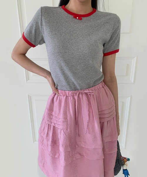 UNE MANSION（ユヌマンション）の「【UNE ORIGINAL HAND MADE】バイカラーラブリーリボンTシャツカットソー（Tシャツ/カットソー・レディース・ネイビー/グレー/ブラウン/ホワイト/パープル・FREE）」の16枚目の写真