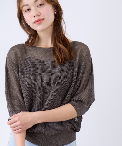 QUEENS COURT(クイーンズコート)の「リネニースパークリングニットプルオーバー(ニット/セーター・レディース・ピンク/アイボリー/ブラウン/ライトグレー・M)」の4枚目の写真