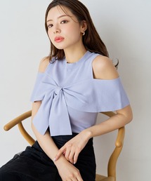2026春夏新作 肩開き総針リボンニット